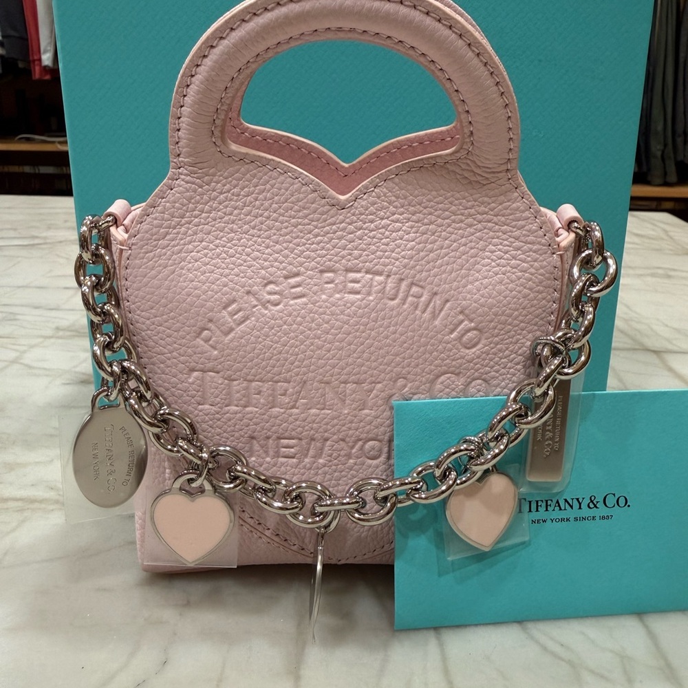 Tiffany & Co. Pale Pink Leather Mini Bag with Charm Chain New Full Set - Picture 10 of 15